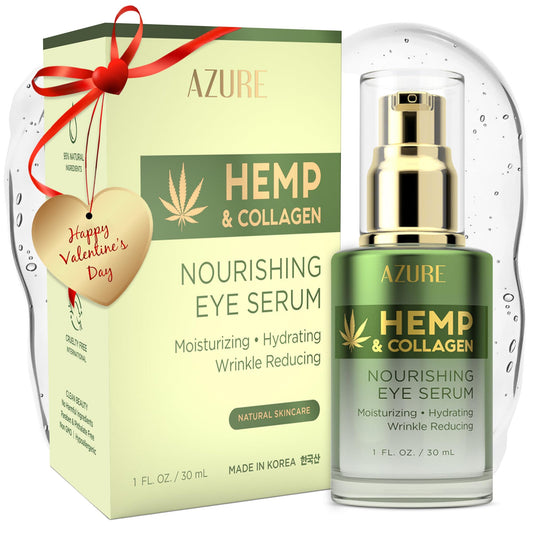 AZURE Hemp & Collagen Nourishing Eye Serum - Moisturizing, Firming & Toning | Reduces Wrinkles, Fine Lines & Under Eye Bags | Restores Tired, Dehydrated Skin | Made in Korea - 30mL / 1 fl.oz.