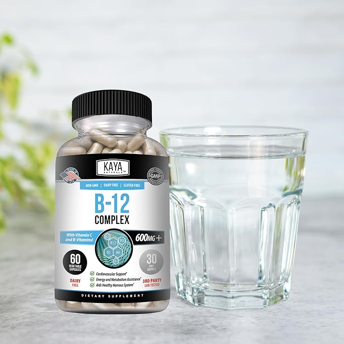 Kaya Naturals B-12 Complex | Multivitamin Supplement for Women & Men | Energy and Metabolism Booster | Vitamin Supplement with Biotin, Choline, Inositol, Folate, and Vitamin C – 60 Count