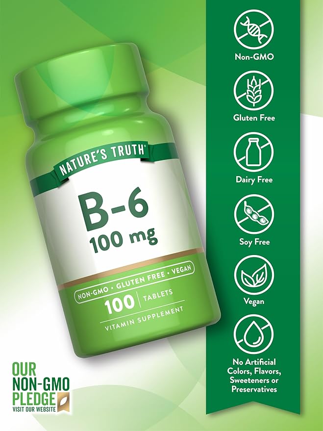 Nature's Truth B6 Vitamin | 100mg | 100 Tablets | Vegan, Non-GMO & Gluten Free Supplement