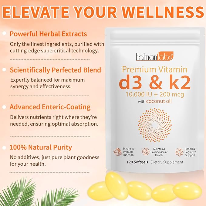 Vitamin D3 K2,D3 K2 Vitamin Supplement,Vitamin D3 and K2,D3 K2 Vitamin Supplement,Replenish Vitamin D3 K2 Coconut Oil Softgels (240)