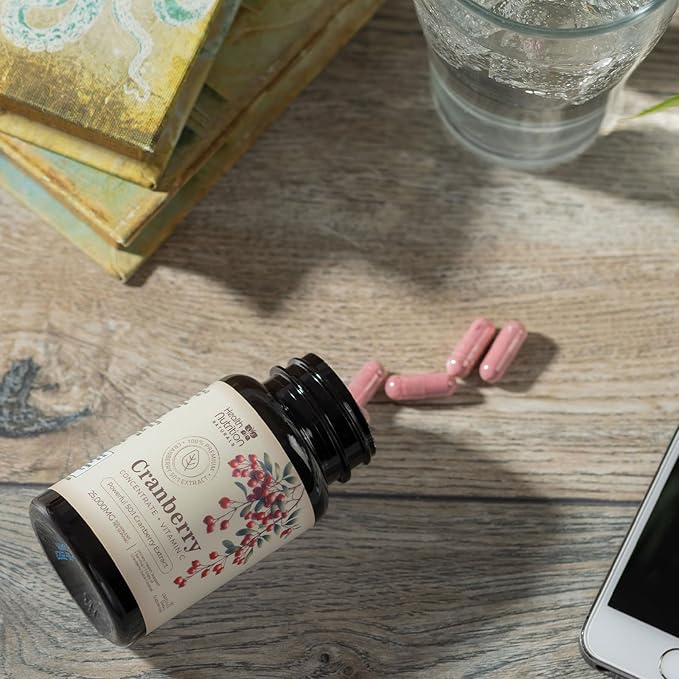 Cranberry Supplement Pills + Vitamin C - Made with 25,000mg Cranberry Concentrate Whole Fruit Extract to Help Cleanse & Support Urinary Tract Health, Sugar Free for Women & Men, Non-GMO, 60 Capsules
