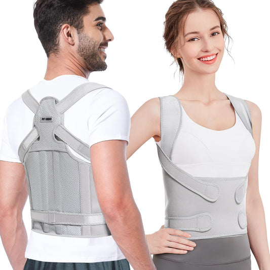 Fit Geno Back Brace Posture Corrector for Men & Women: Shoulder Straightener Adjustable Full Back Support Pain Relief - Scoliosis Hunchback Spine Corrector (Small)