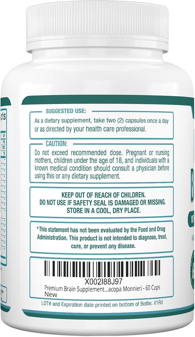 Purely Optimal Brain Supplement for Memory and Focus - Nootropic Support with Lion’s Mane, Alpha-GPC, Ginko Biloba, & Bacopa Monnieri - 60 Capsules