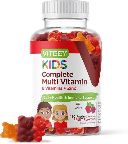 Kids Multivitamin Gummies, Complete Daily Essential Kids Vitamins - Great for Immune Support & Overall Health - 12 Essential Minerals & Vitamins - Vegetarian, Gelatin Free- Chewable Fruit Flavor Gummy