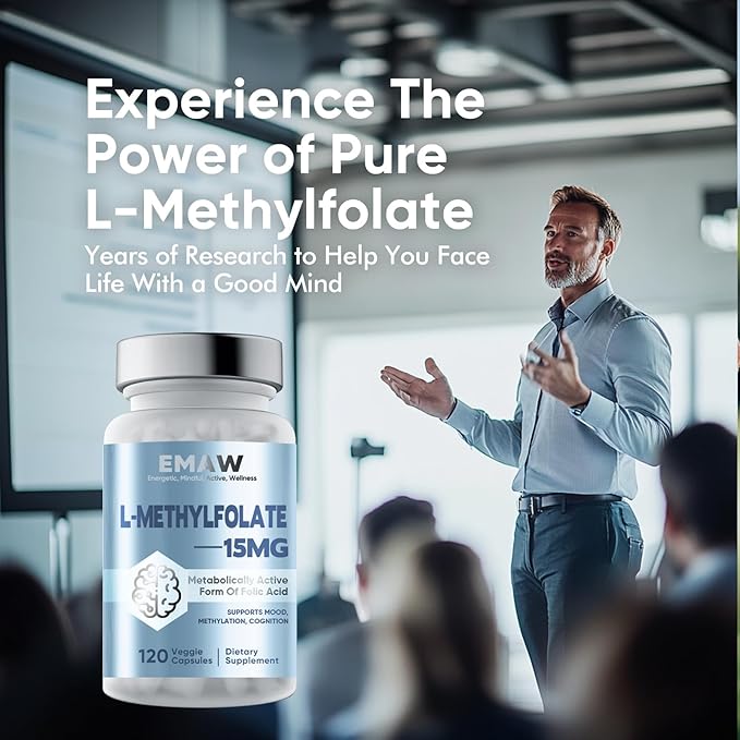 L Methylfolate 15 mg, with Methyl B12 & B6 Folate Supplement for Balanced Mood, Support Brain Health & Immune, 120 Capsules