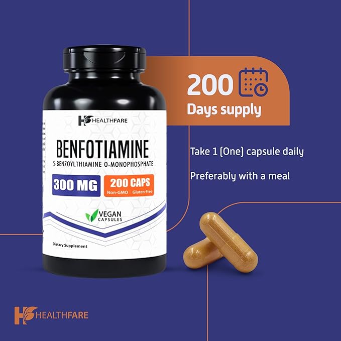 Benfotiamine 300mg | 200 Capsules | Fat Soluble Thiamine Vitamin B1 | Supports Overall Health | Non-GMO | Gluten Free (2-Pack)