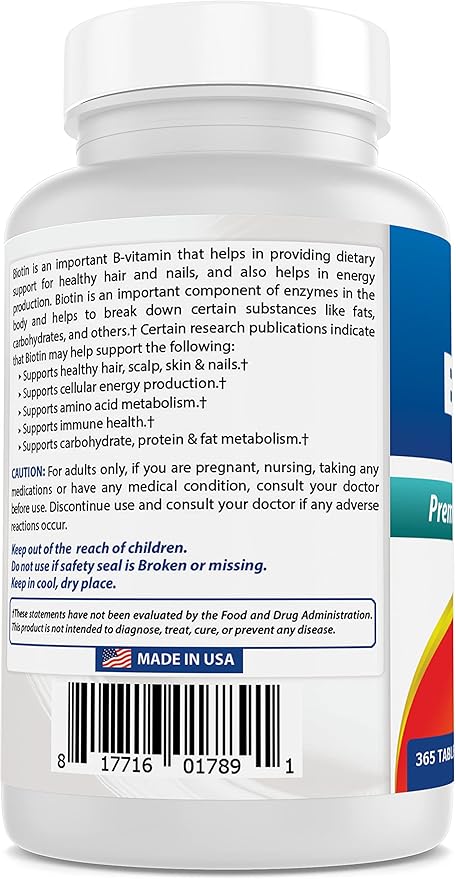 Best Naturals Biotin (Also Called Vitamin B7), 10,000 mcg Tablets (365 Count (Pack of 3))
