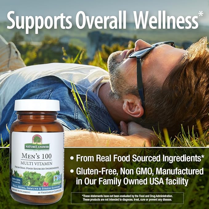 Nature's Answer Mens 100 Multi Vitamin | 60 Vegetarian Capsules | Supports Overall Wellness | Promotes Immune Function | Non GMO | Vegan | Kosher | Made in The USA