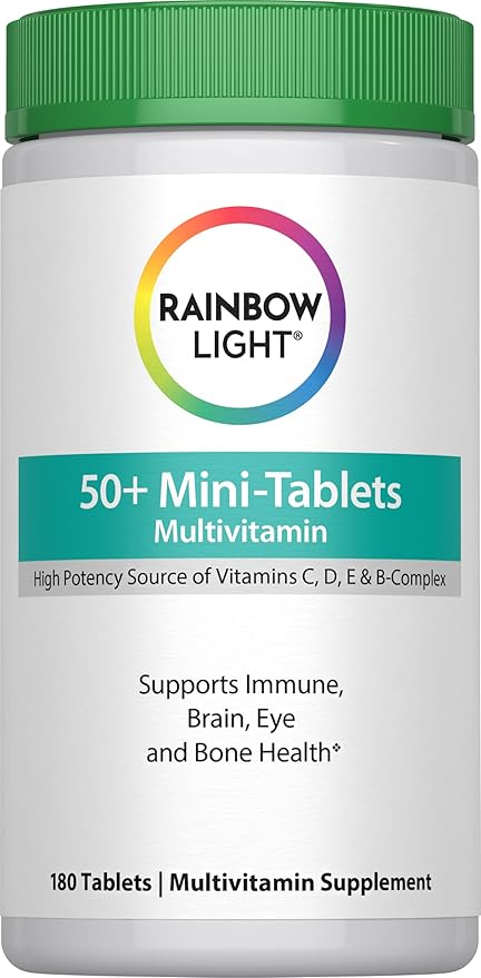 Rainbow Light - 50+ Mini-Tablet Food-Based Multivitamin - Age-defense Formula Probiotic and Antioxidant Formula; Vitamins and Minerals Support Immune, Heart, Skin, Eye, Bone and Prostate - 180 Tablets