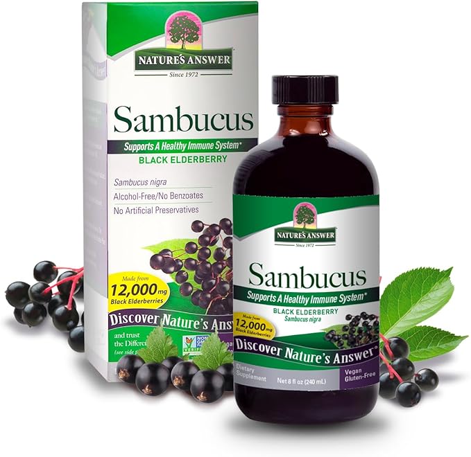 Nature's Answer Alcohol-Free Sambucus Dietary Supplement 8oz Liquid | Immune Support | Antioxidant Boost | Gluten-Free, Vegan, Non-GMO | Single Count