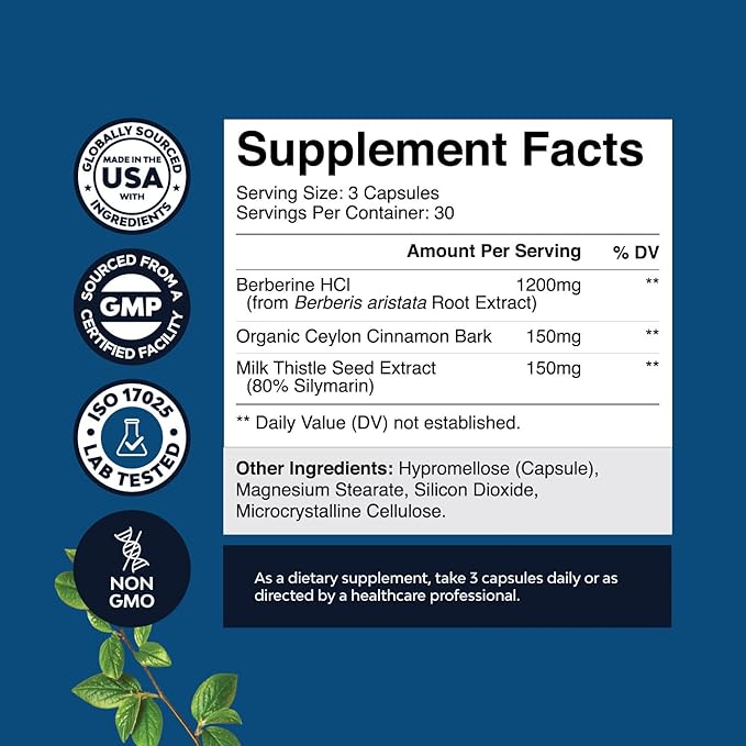 Balancing Berberine Plus 1200mg Per Serving Complex - Antioxidant Berberine with Ceylon Cinnamon Capsules Plus Silymarin Milk Thistle Extract - Active PK for Heart Health Support 90 Capsules