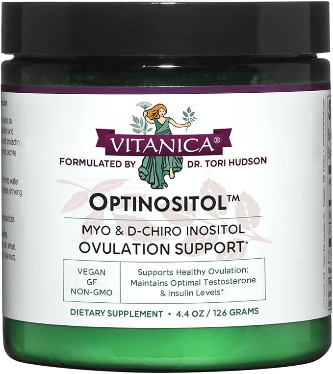Vitanica Optinositol, Dr Formulated Myo-Inositol & D-Chiro Inositol Powder 4100 mg, 30 Day Supply, Ovulation and Fertility Support Supplement for Women, Gluten Free, Non-GMO, Vegan, 4.4 Ounce