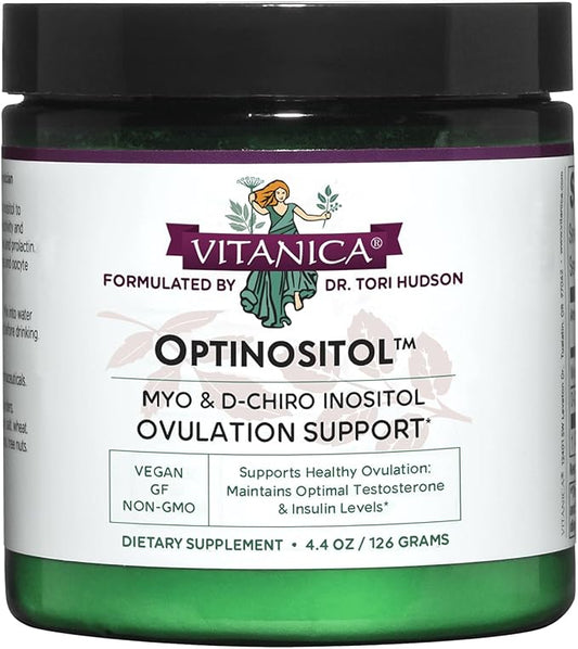 Vitanica Optinositol, Dr Formulated Myo-Inositol & D-Chiro Inositol Powder 4100 mg, 30 Day Supply, Ovulation and Fertility Support Supplement for Women, Gluten Free, Non-GMO, Vegan, 4.4 Ounce