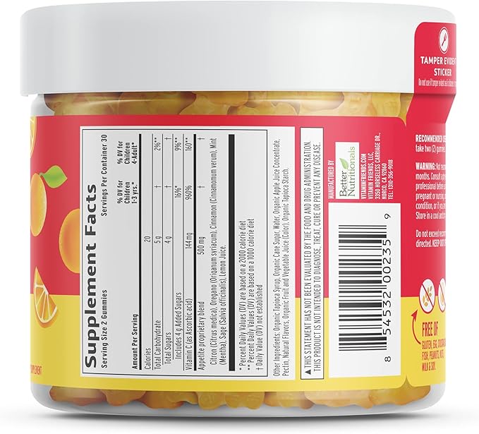 Vitamin Friends - Natural and Vegan Appetite Stimulant Gummies for Children- Zero Allergen Kids Vitamins - Orange Flavor (60 Gummies)