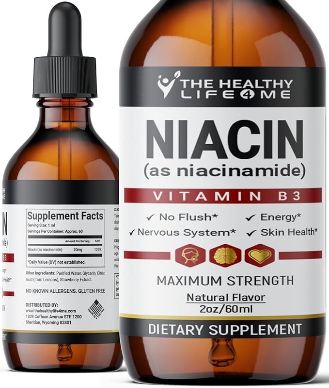 Vitamin B3 Niacinamide Liquid | 20mg Serving 60 Days Supply | Vitamin B Liquid Drops | 2oz Clear
