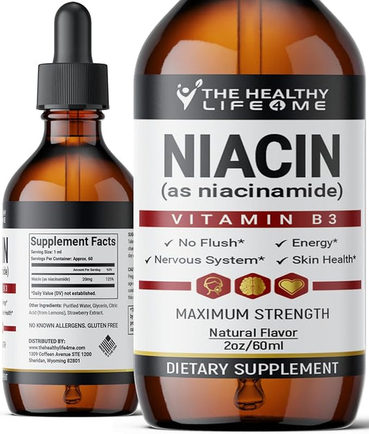 Vitamin B3 Niacinamide Liquid | 20mg Serving 60 Days Supply | Vitamin B Liquid Drops | 2oz Clear