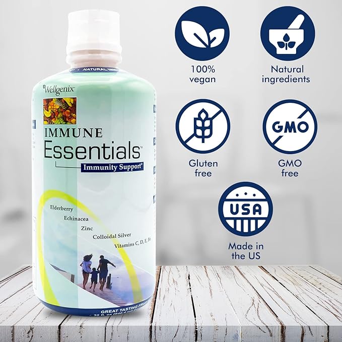 Wellgenix Immune Essentials – 12 in 1 Natural Immune System Support Supplement - Liquid Nutritional Multivitamin - Boosts Immune System and Overall Health For Kids & Adults - Fruit Punch Flavor 32 oz