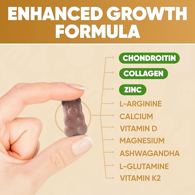 Height Growth Increase Vitamin Gummies, Calcium, Magnesium, Zinc, Ashwagandha, Glucosamine Grow Tall Supplement, Multivitamin for Kids, Teens, Adults