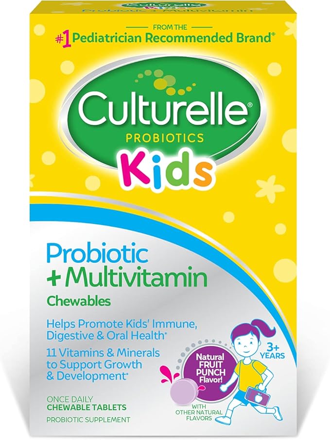 Culturelle Kids Probiotic + Complete Multivitamin Chewable For Kids, Ages 3+, 30 Count, Digestive Health, Oral Health & Immune Support - With 11 Vitamins & Minerals, including Vitamin C, D3 & Zinc