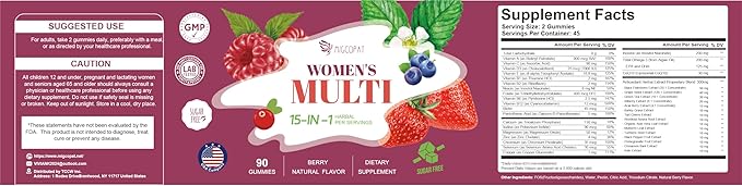 Womens Multivitamin Gummies | 45 Day Supply, Omega-3, Inositol, CoQ10, Prebiotics, Vitamins A, C, D3, E, B12, 90 Gummies for Heart, Brain Health
