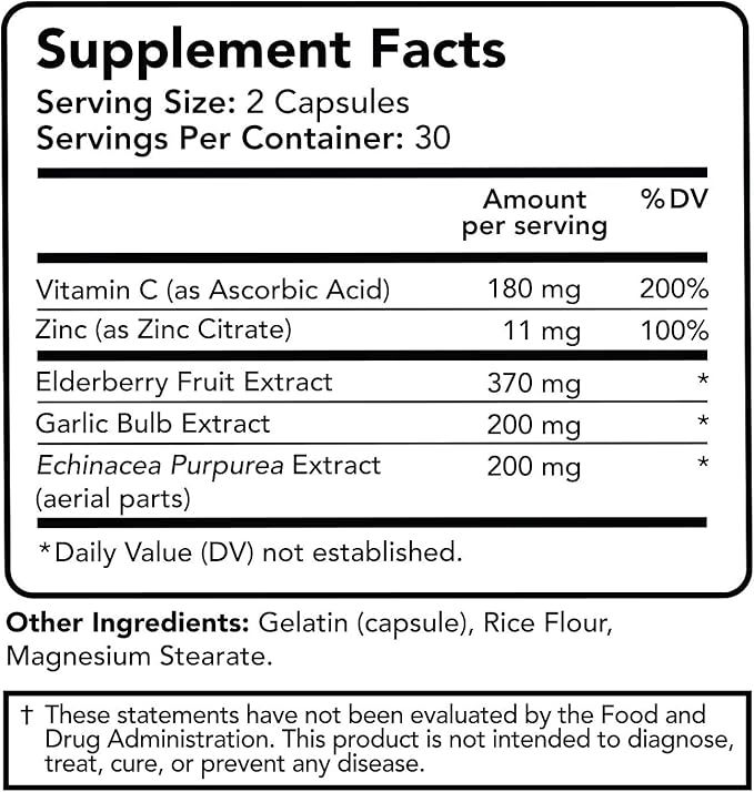 Vitamin Bounty Elderberry Immune Support - with Zinc, Vitamin C & Echinacea, Advanced 5-in-1 Blend, Powerful Antioxidant, Supports Whole Body Balance, Non-GMO - 60 Capsules, 2 Pack