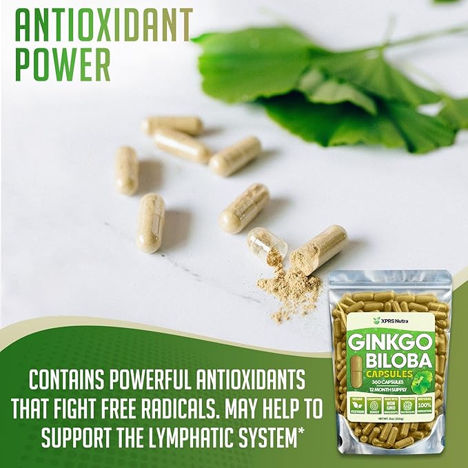 XPRS Nutra Ginkgo Biloba Capsules - Gingko Biloba Encapsulated Supplements for Cognition - Vegan Friendly Ginkoba Biloba - Immunity Boosting Ginkgo Biloba Capsules - 360 Count