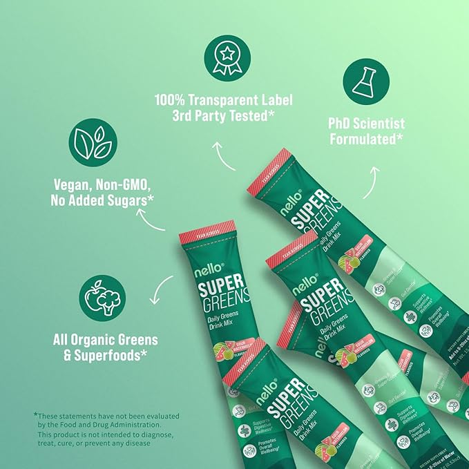 Supergreens Premium Superfood Greens Drink Mix w/Chlorella, Moringa, Spinach & Broccoli + Digestive Enzymes & Probiotic Blend -Nutrient-Packed Powder (Sour Watermelon 20 SRV, Travel Pack)