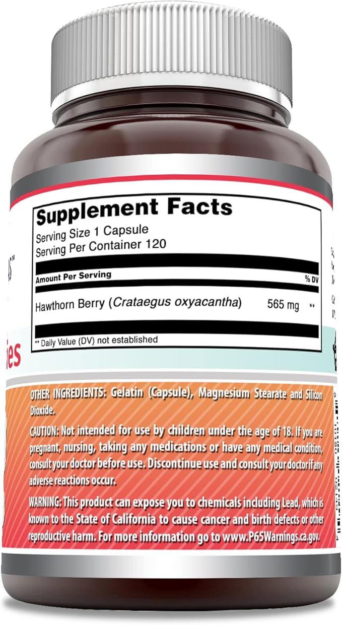 Amazing Formulas Hawthorn Berries Supplement | 565 Mg Per Serving | 120 Capsules | Non-GMO | Gluten Free | Made in USA