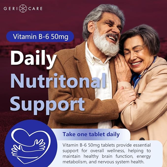 GeriCare Vitamin B-6 50mg Daily Nutritional Support for Healthy Brain Function, Helps Metabolism, Energy and Nervous System Health, 100 Count (Pack of 1)