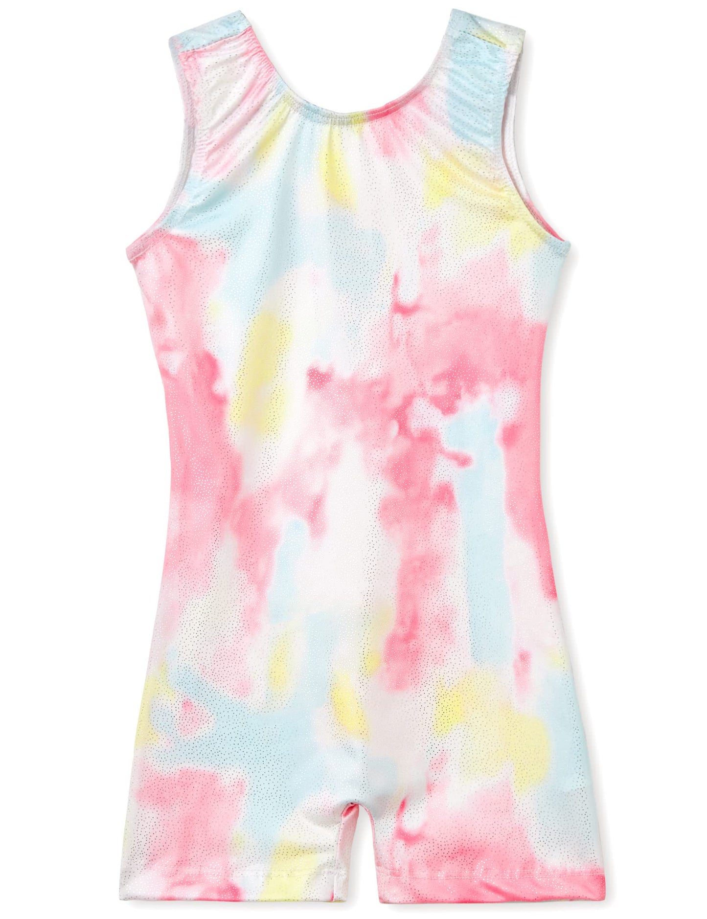 Gymnastics Leotards for Girls 5-6 Years Old Sparkly Yellow Pink Tie Dye Tank Kids Biketard with Shorts Unitard
