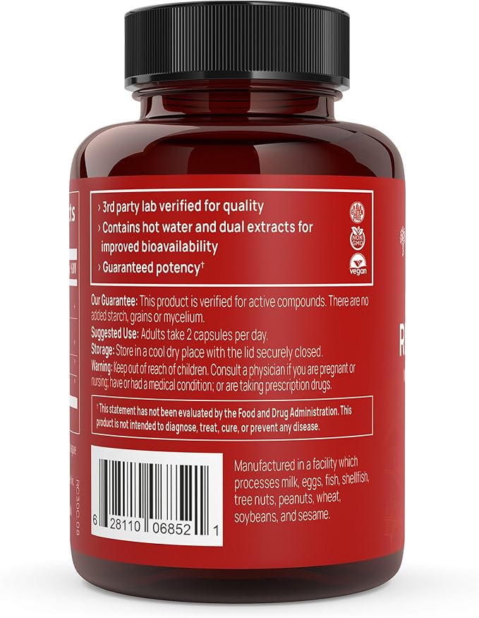 Real Mushrooms RealClarity Mushroom Powder Capsules - Brain Supplement with KSM-66 Ashwagandha Extract for Mental Clarity, Focus - Organic Lions Mane Capsules Focus Supplements for Adults, 60ct