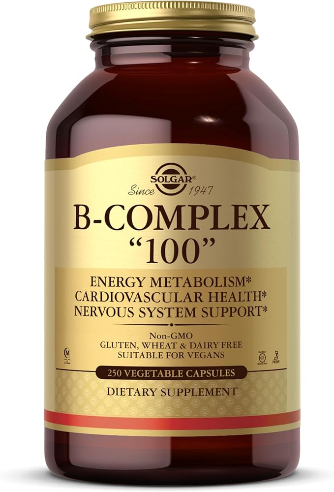 Solgar B-Complex "100", 250 Vegetable Capsules - Heart Health - Nervous System Support - Supports Energy Metabolism - Non-GMO, Vegan, Gluten Free, Dairy Free, Kosher, Halal - 250 Servings