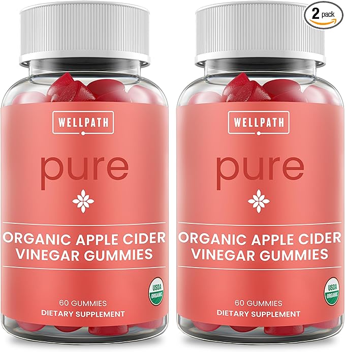 WellPath Pure ACV Gummies (2 Pack) - Apple Cider Vinegar with Mother - USDA Organic Gummy with Ginger for Gut Health | Vegan, Non-GMO, 120 Ct
