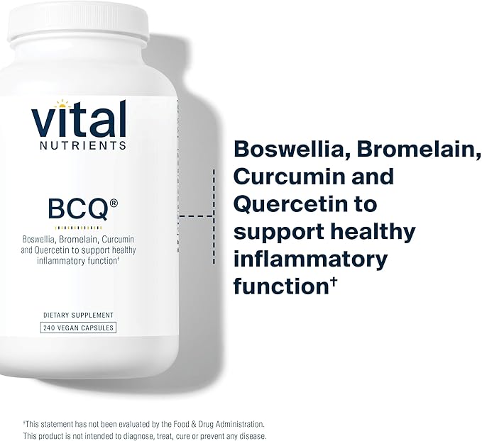 Vital Nutrients BCQ | Vegan Boswellia, Bromelain, Curcumin & Quercetin Supplement | Joint Support Supplement | Supports Sinus & Digestive Health | Gluten, Dairy, Soy Free | 240 Capsules