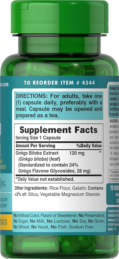 Puritan's Pride Ginkgo Biloba Standardized Extract 120 mg-100 Capsules