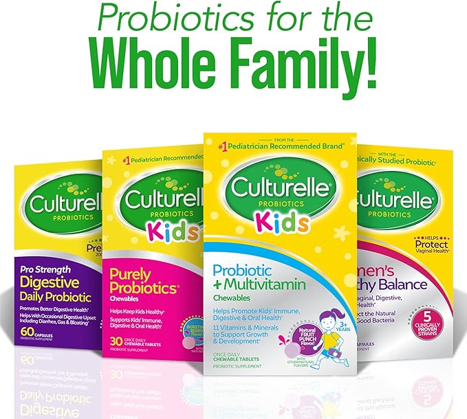 Culturelle Kids Probiotic + Complete Multivitamin Chewable For Kids, Ages 3+, 30 Count, Digestive Health, Oral Health & Immune Support - With 11 Vitamins & Minerals, including Vitamin C, D3 & Zinc