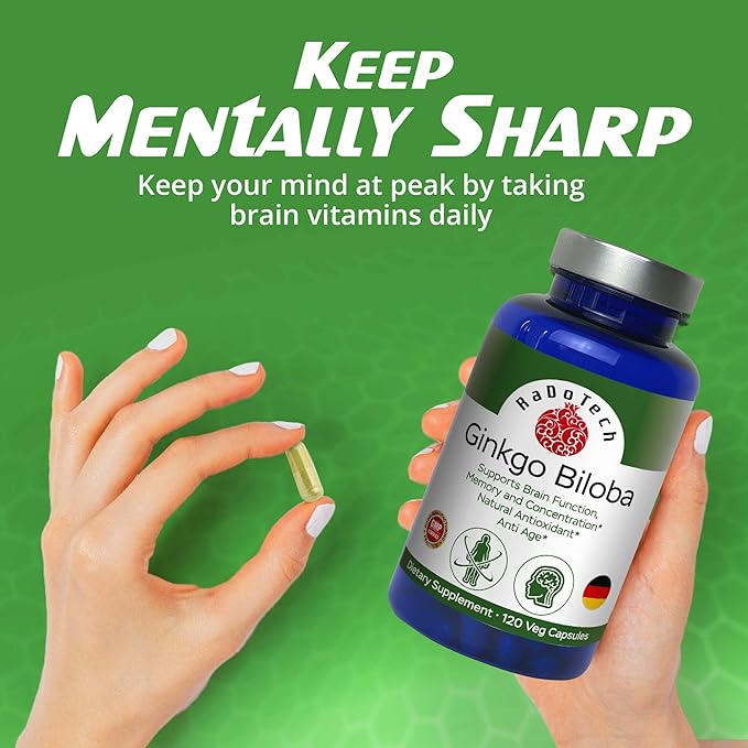 Ginkgo Biloba Support Brain Function, Supplements for Memory and Focus, Natural Antioxidant-Rich, Promotes Overall Health, 120 Vegetarian Capsules, GMP
