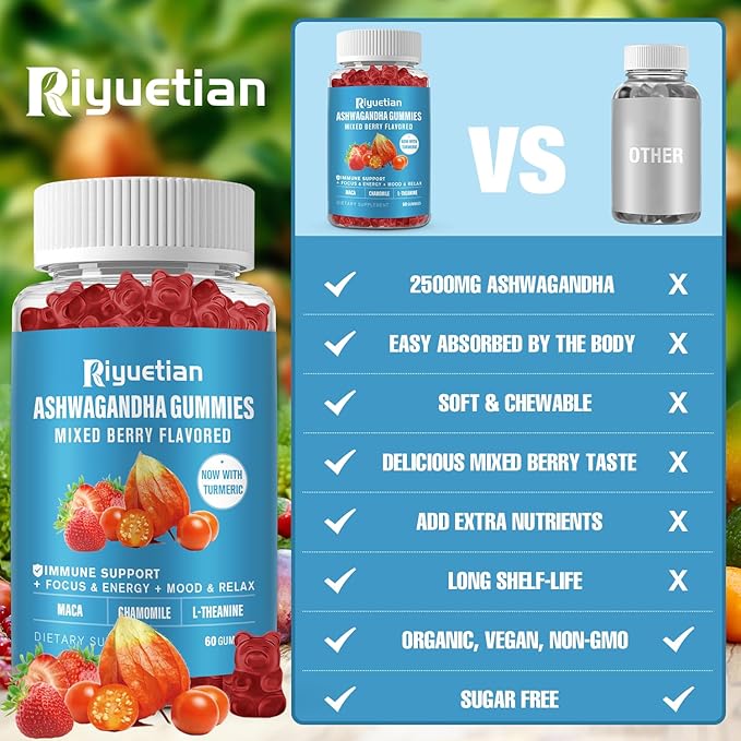 Ashwagandha Gummies for Women & Men - Stress Relief, Immune Support & Increased Energy - Sugar Free, Vegan - Organic Ashwagandha Root Supplements Gummy- Natural Strawberry Flavor (60 Count)