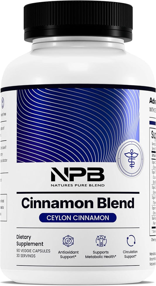 Nature's Pure Blend Ceylon Cinnamon Capsules with Turmeric Curcumin Supplement – Cinnamon Extract for Cell Support – Organic Turmeric Supplement, Herbal Support for Women & Men (2,225mg, 90 Caps)