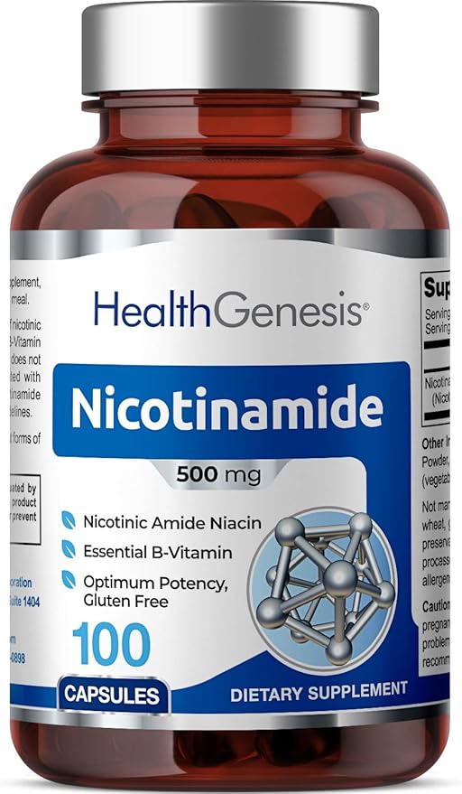 B-3 Nicotinamide 500 mg 100 Caps - Nicotinic Amide Niacin Natural Flush-Free Vitamin Formula - Supports Skin Cell Health