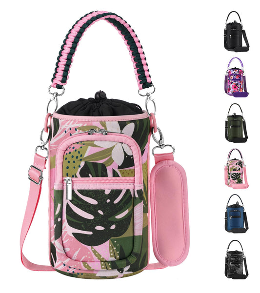 AceTreker Neoprene 64 oz Water Bottle Sleeve with 2 Pockets, Detachable Paracord Handle, Half Gallon Water Jug Bottles Pouch Holder with Adjustable Shoulder Strap for Walking, Hiking, Gym-Hawaii