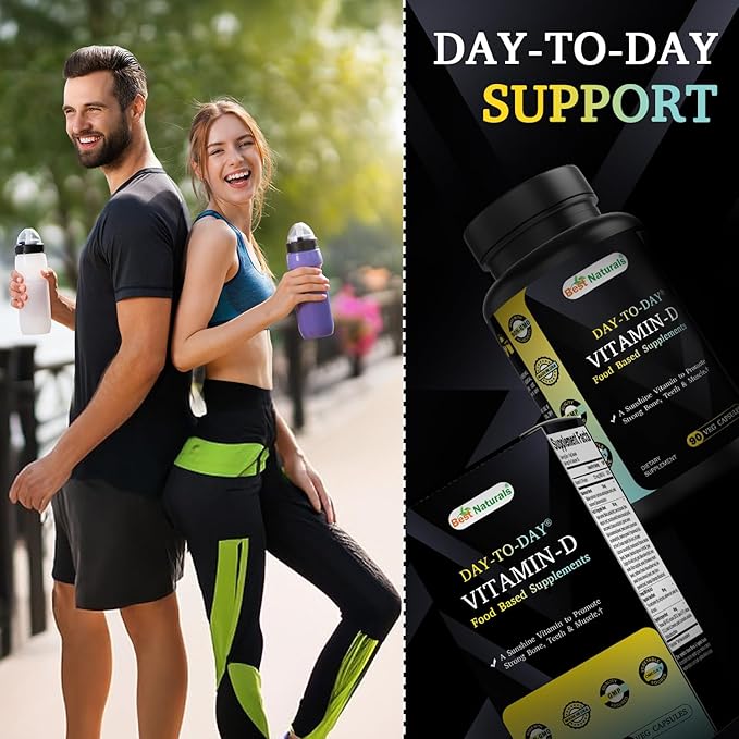 Best Naturals Day-to-Day Vitamin D 5000 IU 90 Veg Capsules - Made with Mushroom Blend, Fruit Vegetable Blend, Omega 3-6-9 Blend, & Digestive Blend