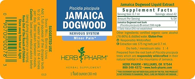 Herb Pharm Jamaica Dogwood Liquid Extract for Minor Pain - 1 Ounce (Pack of 3)