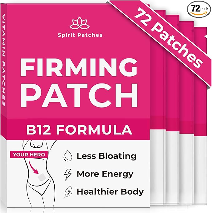 Firming B12 Patches (Pack of 72) - 100% Natural Vitamin Patches for Women, Energy & Body Support, Self-Adhesive Transparent Patches - Enhanced Formula