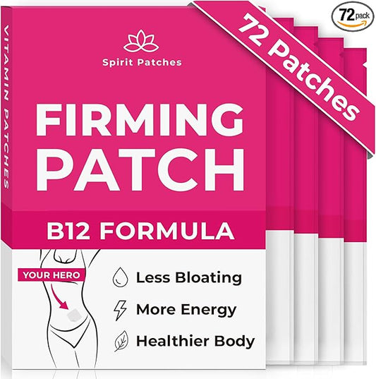 Firming B12 Patches (Pack of 72) - 100% Natural Vitamin Patches for Women, Energy & Body Support, Self-Adhesive Transparent Patches - Enhanced Formula