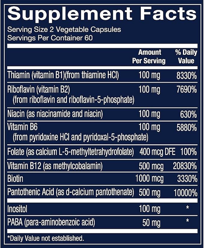 Vthrive Bioactive B-Complex - Vitamin B + Active Coenzymes for Energy Production (120 Vegetable Capsules)