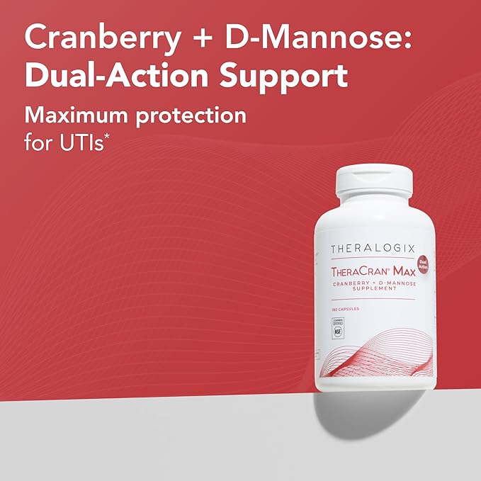 Theralogix TheraCran Max - Cranberry + D-Mannose Supplement for Men & Women - Urinary Tract Health Support - 90-Day Supply - NSF Certified - 180 Capsules