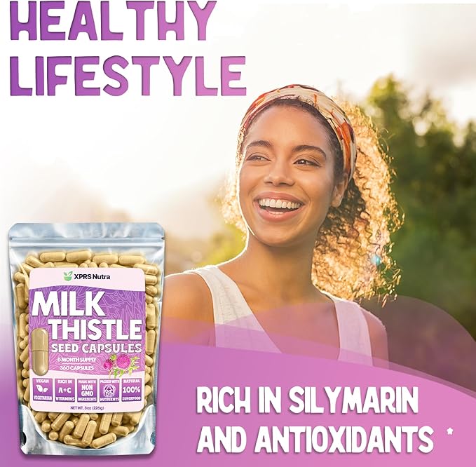 Milk Thistle Seed Capsules - 360 Count (6 Month Supply) Premium Milk Thistle Supplement Rich in Silymarin to Support the Liver and Digestion - Pure, Non-GMO Cardo Mariano Milk Thistle Pills