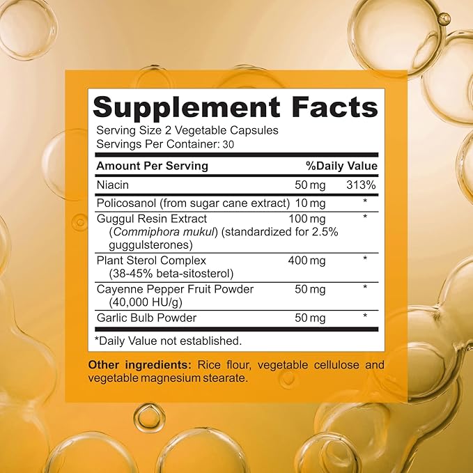 VHC Cholesterol Lowering Supplements,for Energy and Cholesterol Health, Niacin,Policosanol,Guggul,Plant Sterols,Cayenne Pepper,Garlic,Gluten-Free,60ct