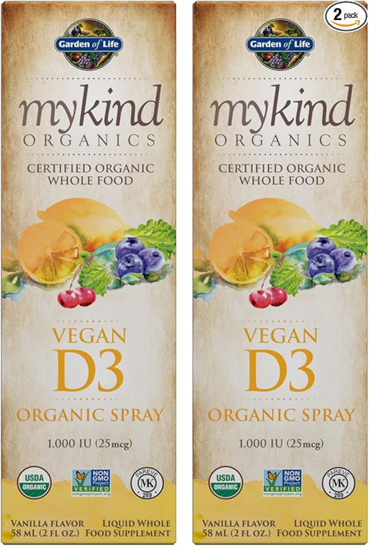 Whole Food Vegan D3 Spray 1,000 IU (25mcg) Vanilla Flavor Non-GMO Liquid Whole Food Supplement (58 ML / 2 FL OZ) Pack of 2